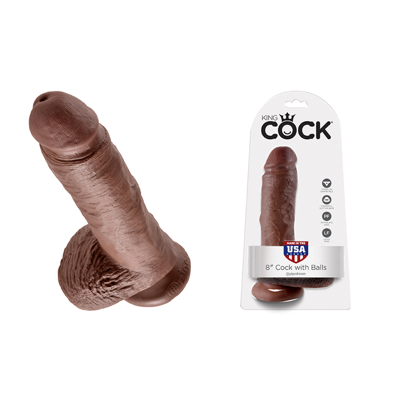 King Cock 8in Dildo W Balls Brown Pipedream Satisfaction