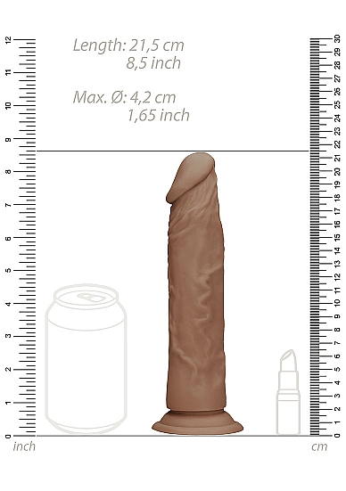 RealRock 8in Realistic Dildo W Suction Cup Tan Shots Satisfaction