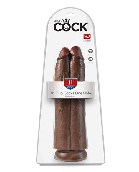 King Cock Two Cocks One Hole 11 Inch Dildo Brown